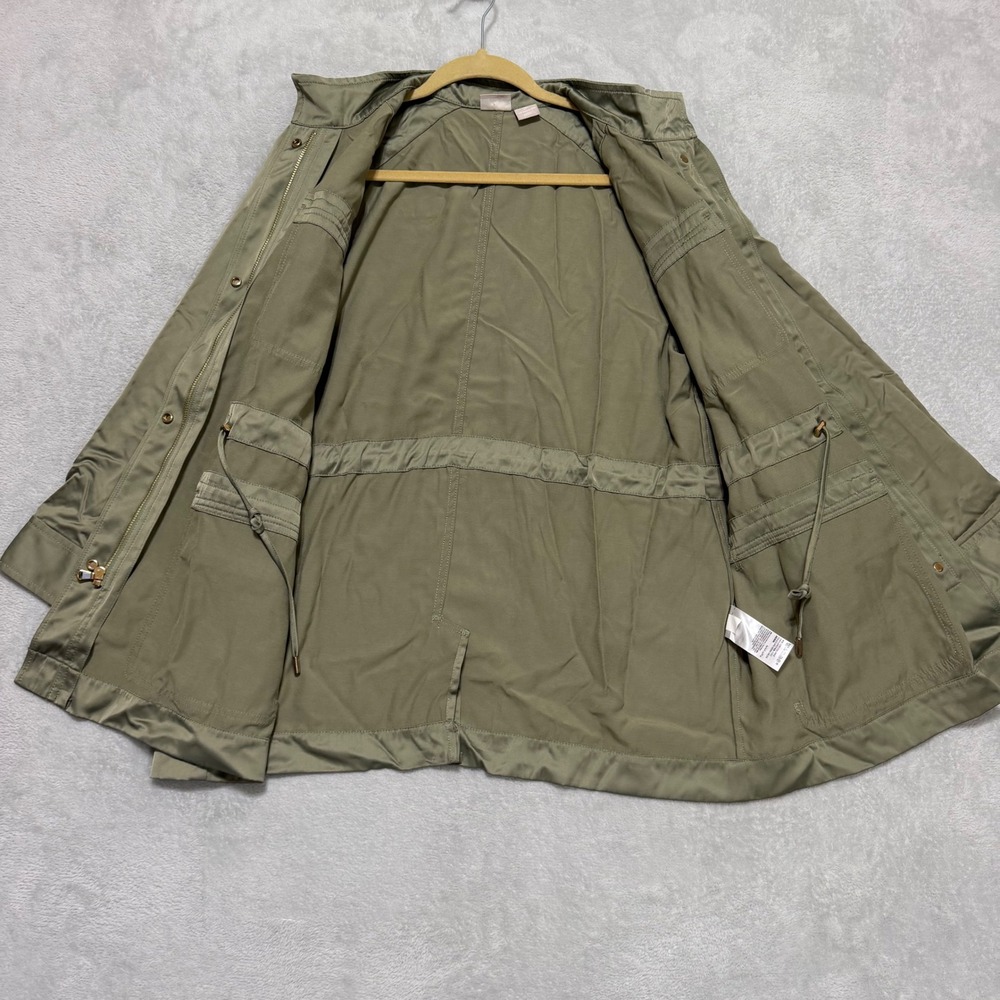 Chico's Utility Jacket Women 3P Olive Green Satin Anorak Field Coat 16P 18P - Picture 4 of 12